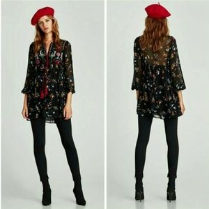 Zara Embroidered Pom Pom Boho Floral Dress/Tunic